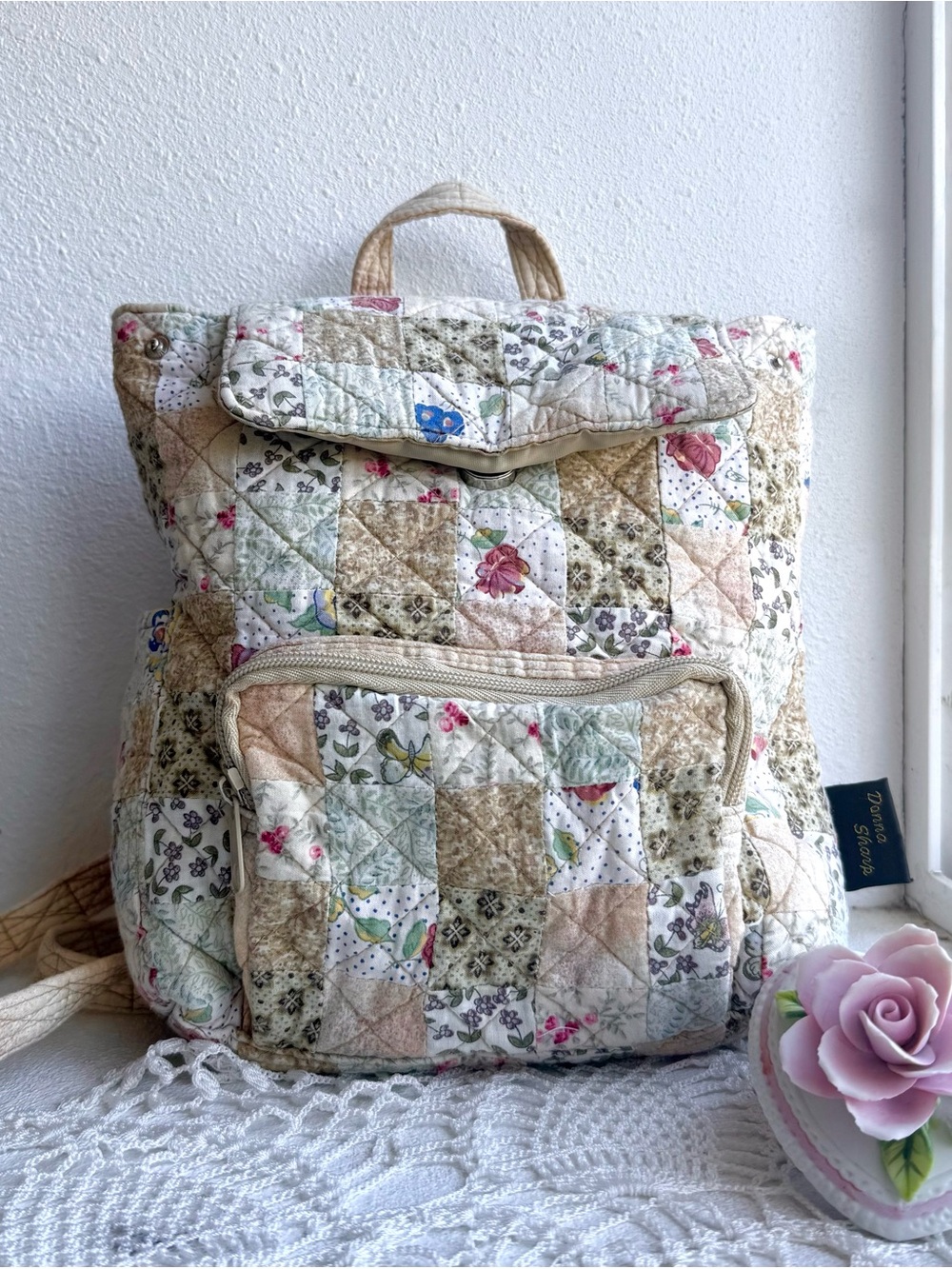 Vintage Donna Sharp Mini Cottagecore Neutral Patchwork Backpack
